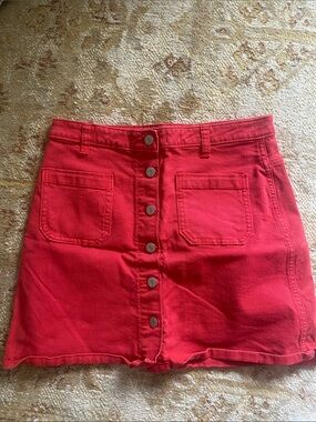 Gap Red Button-Front Denim Mini Skirt